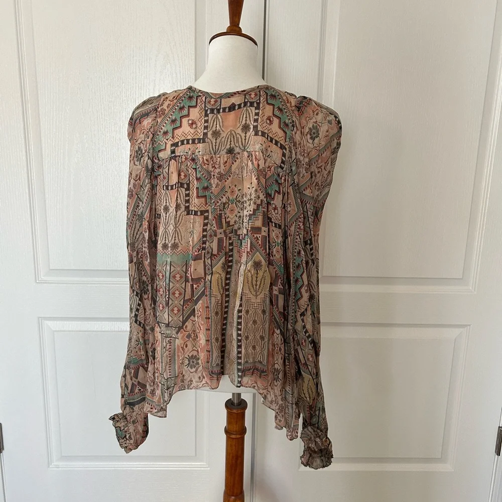 Chufy Asymmetrical Tie Front Blouse Memories of Arizona - Picture 3 of 5